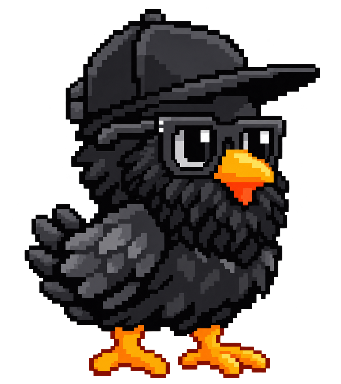 Mascota de Poyo, un pollo pixelado con barba