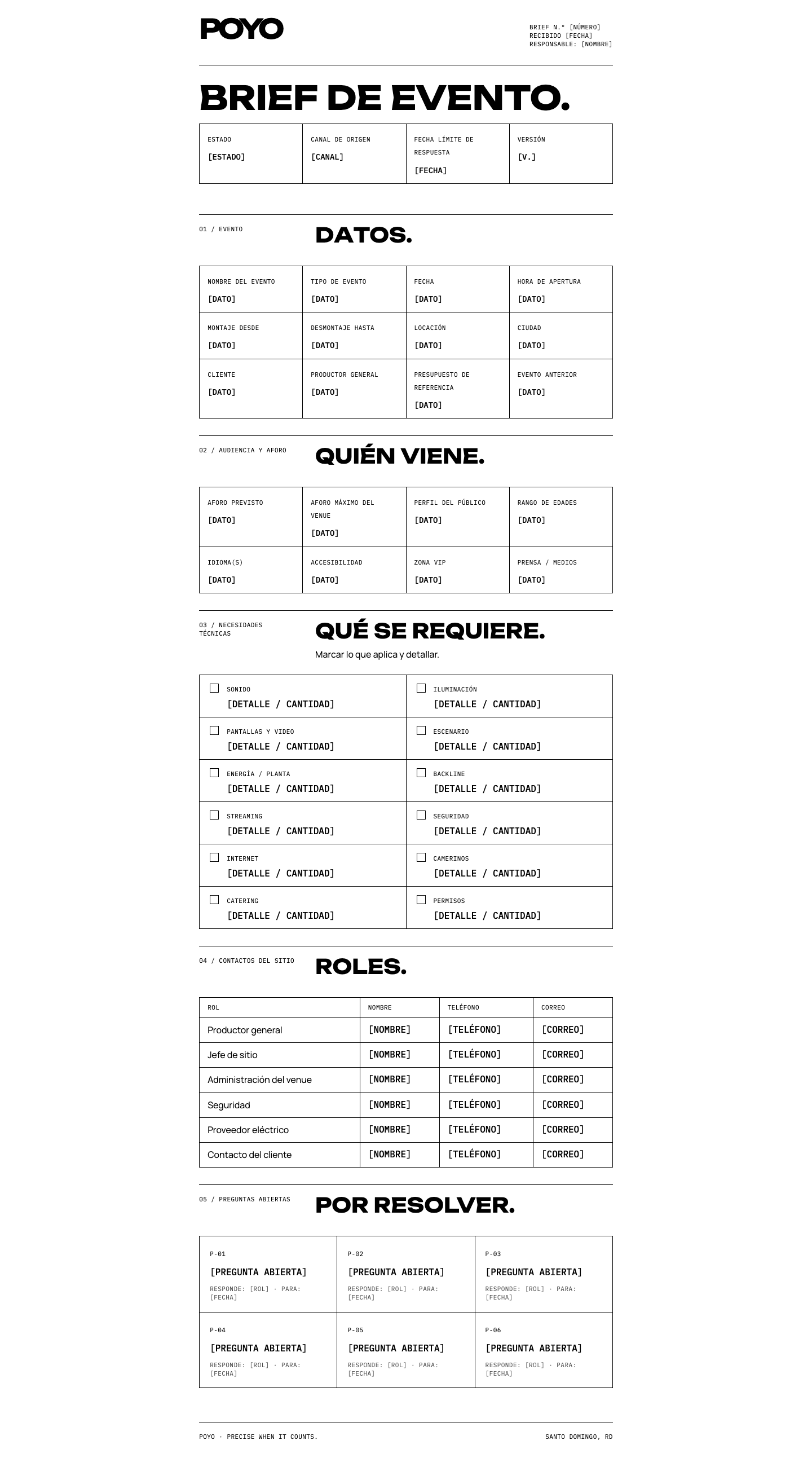 Brief de evento, modo claro